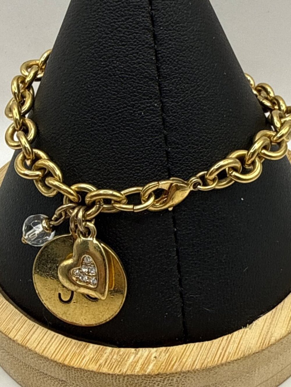 Vintage Gold Monogram Initial A Charm Bracelet Chunky Double Rolo Link Y2K